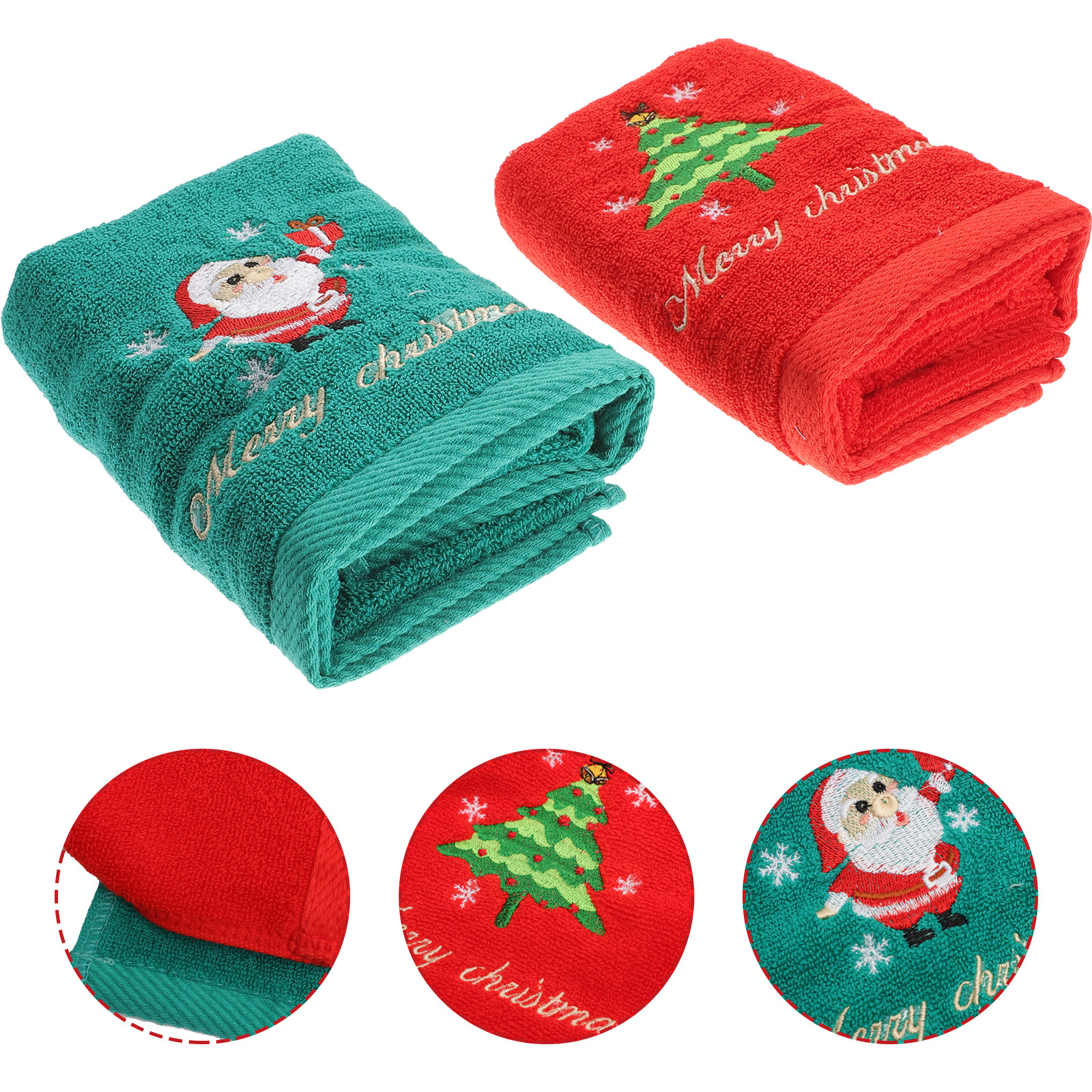 Home Textiles Pakistan - 2Pcs Christmas Cotton Towels Embroidered Decorative