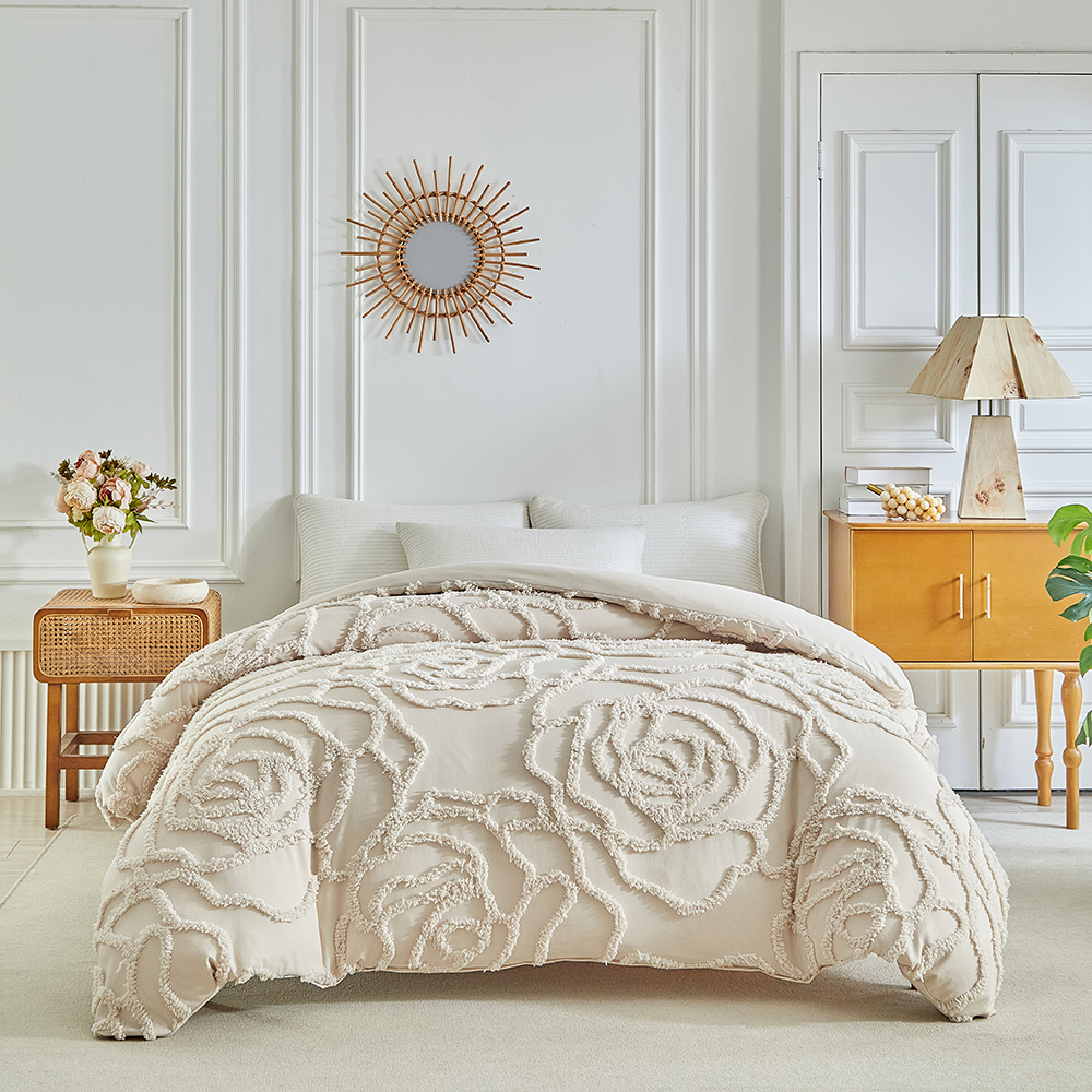3pcs Khaki Rose Flower Duvet C - Linen Duvet Cover ulasan dan harga