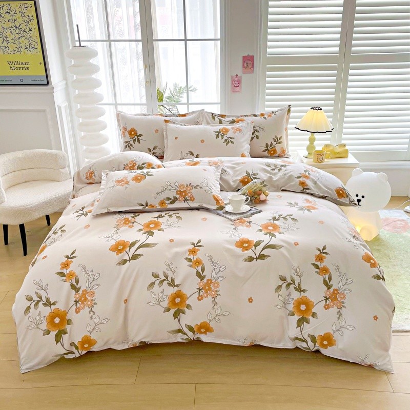 4pcs Yellow Floral Bedding Set - Linen Duvet Cover ulasan dan harga