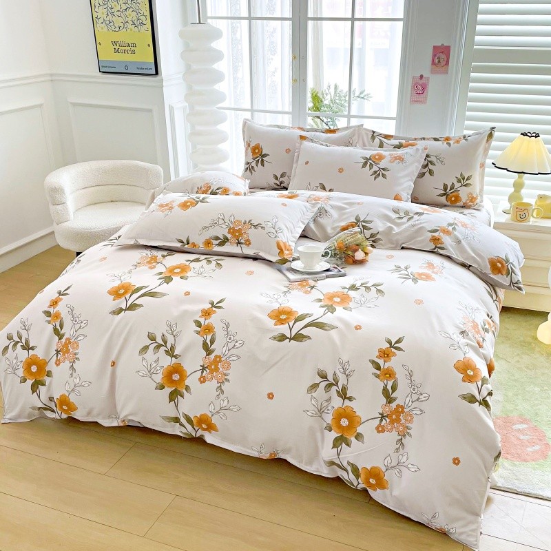 4pcs Yellow Floral Bedding Set - Linen Duvet Cover ulasan dan harga