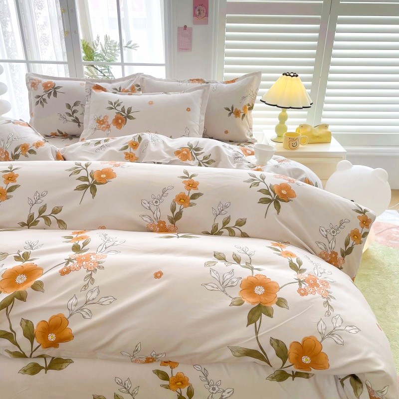 4pcs Yellow Floral Bedding Set - Linen Duvet Cover ulasan dan harga