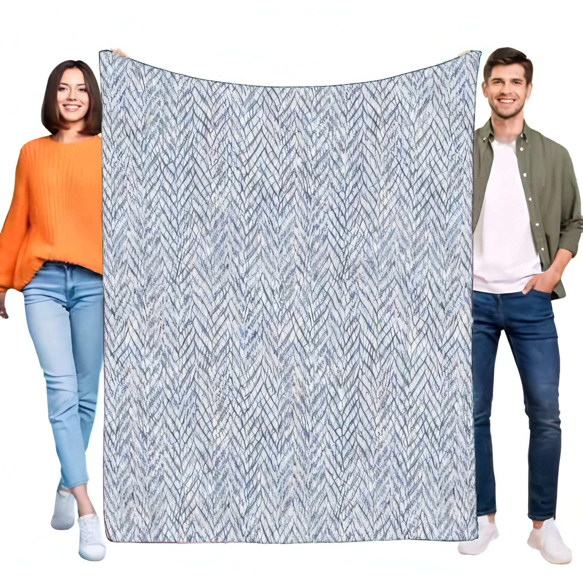 Modern Blue White Herringbone  - Wool Blanket Herringbone ulasan dan harga