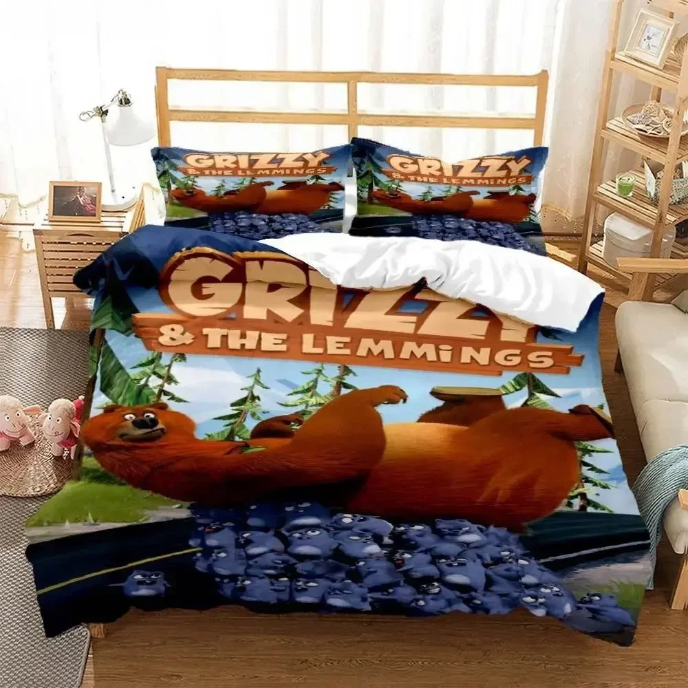 Grizzly & The Lemmings Cartoon - Linen Duvet Cover ulasan dan harga