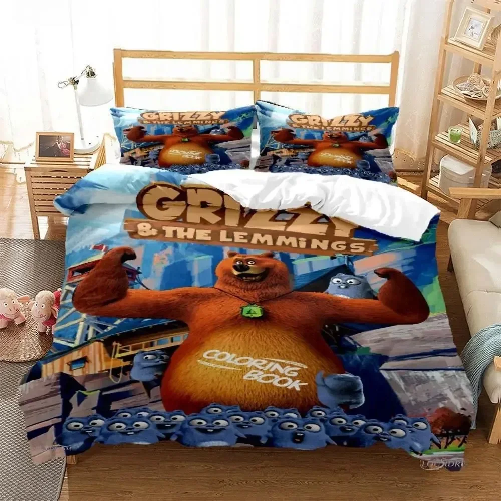 Grizzly & The Lemmings Cartoon - Linen Duvet Cover ulasan dan harga