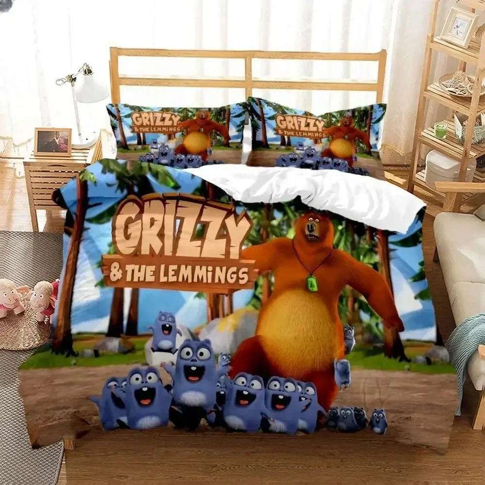 Grizzly & The Lemmings Cartoon - Linen Duvet Cover ulasan dan harga