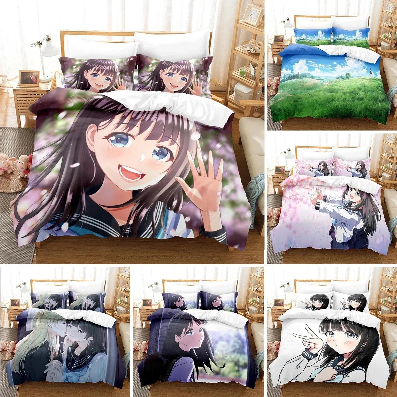 3D Akebis Sailor Uniform Print - Linen Duvet Cover ulasan dan harga